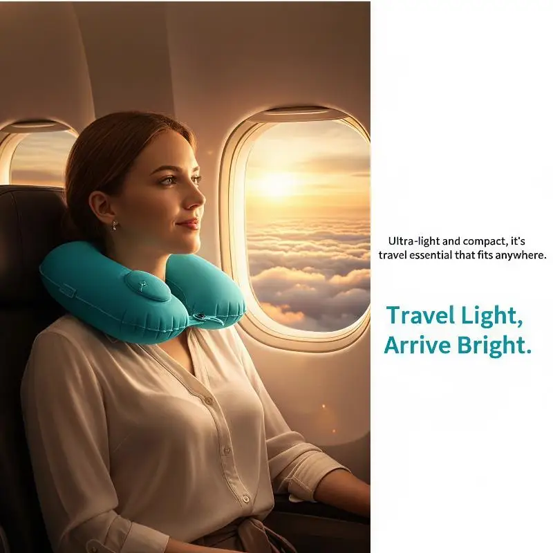 Inflatable Soft Flocking Travel Neck Pillow for Comfort and Support