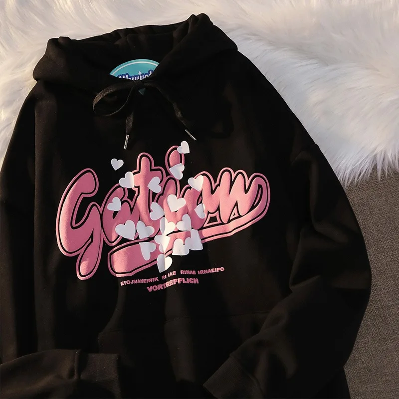 

Men and Women's Hoodies Letter Printing, Hooded Sweatshirts, Loose Pullover, Spring and Autumn Tops, Couple's Hoodie, Quali