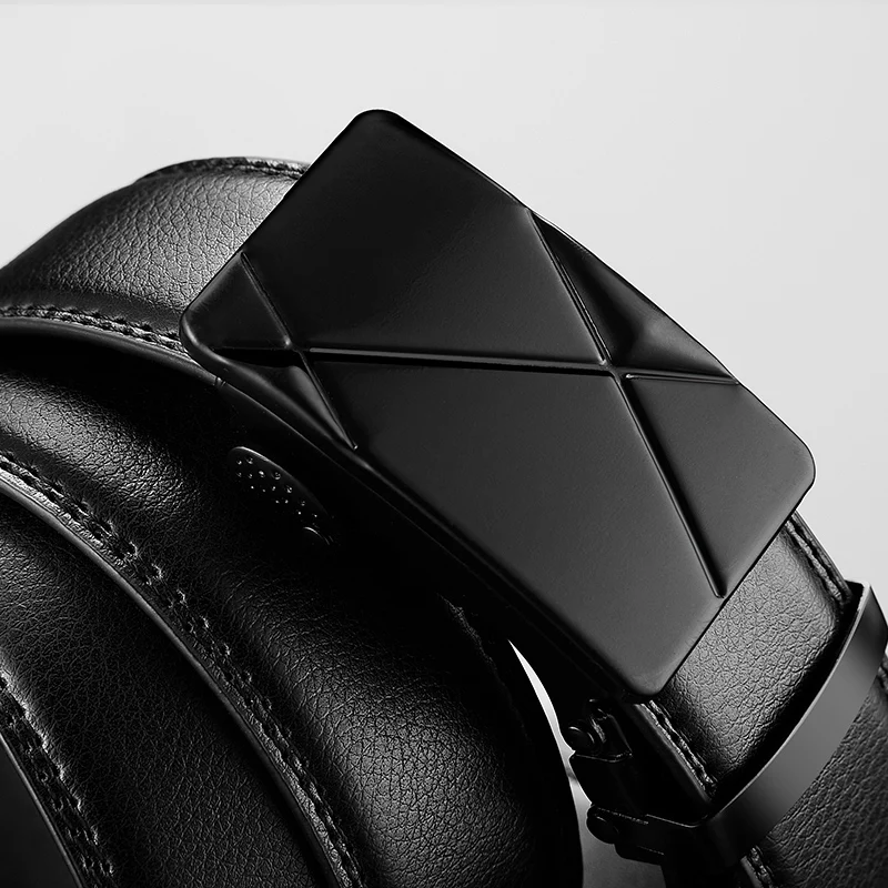 Men Leather Belt Metal Automatic Buckle PU Strap