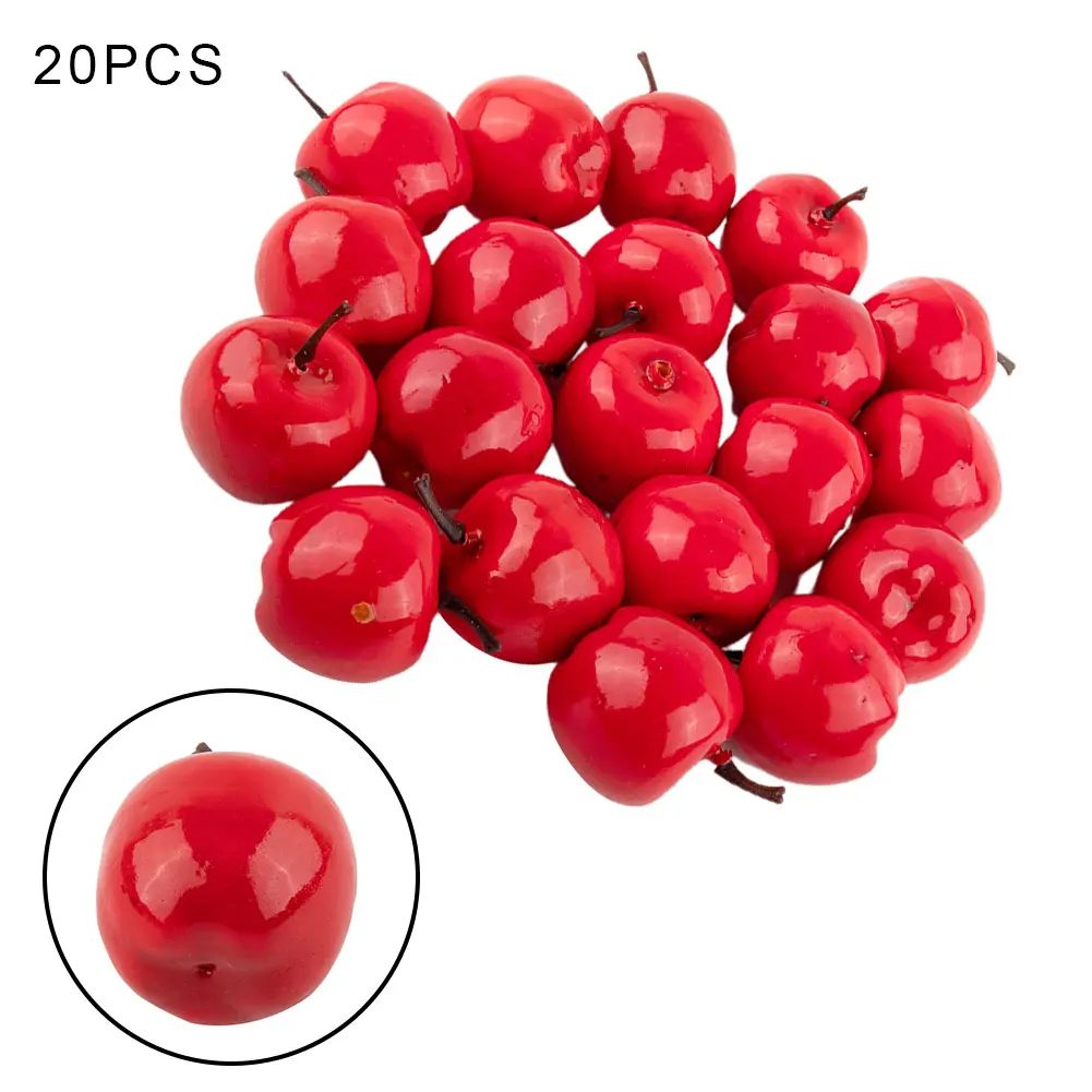 

20Pcs Artificial Fruits Faux Apples Plastic Decorative Fruits Fake Fruits Red Apples Lifelike Simulation For Kitchen Party