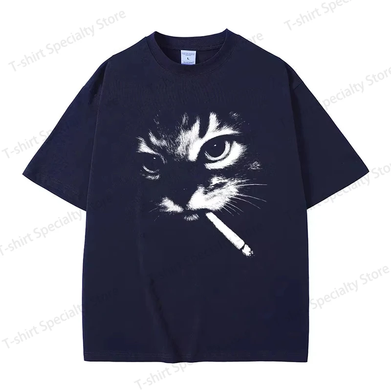 Lustige Meme-T-Shirts mit rauchendem Katzengesicht für Männer und Frauen, lässige Vintage-T-Shirts, übergroße T-Shirts für Männer, Geschenke für Katzenliebhaber – Detail 4