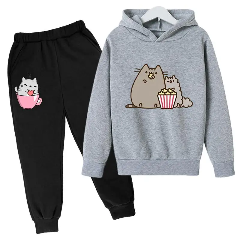 thumbnail image 1 of Sudadera con capucha y estampado de dibujos animados de gato Nutella para niños y niñas, divertida sudadera para niñas y niños, conjuntos de ropa de invierno Harajuku Kawaii para niños, 1 of 5