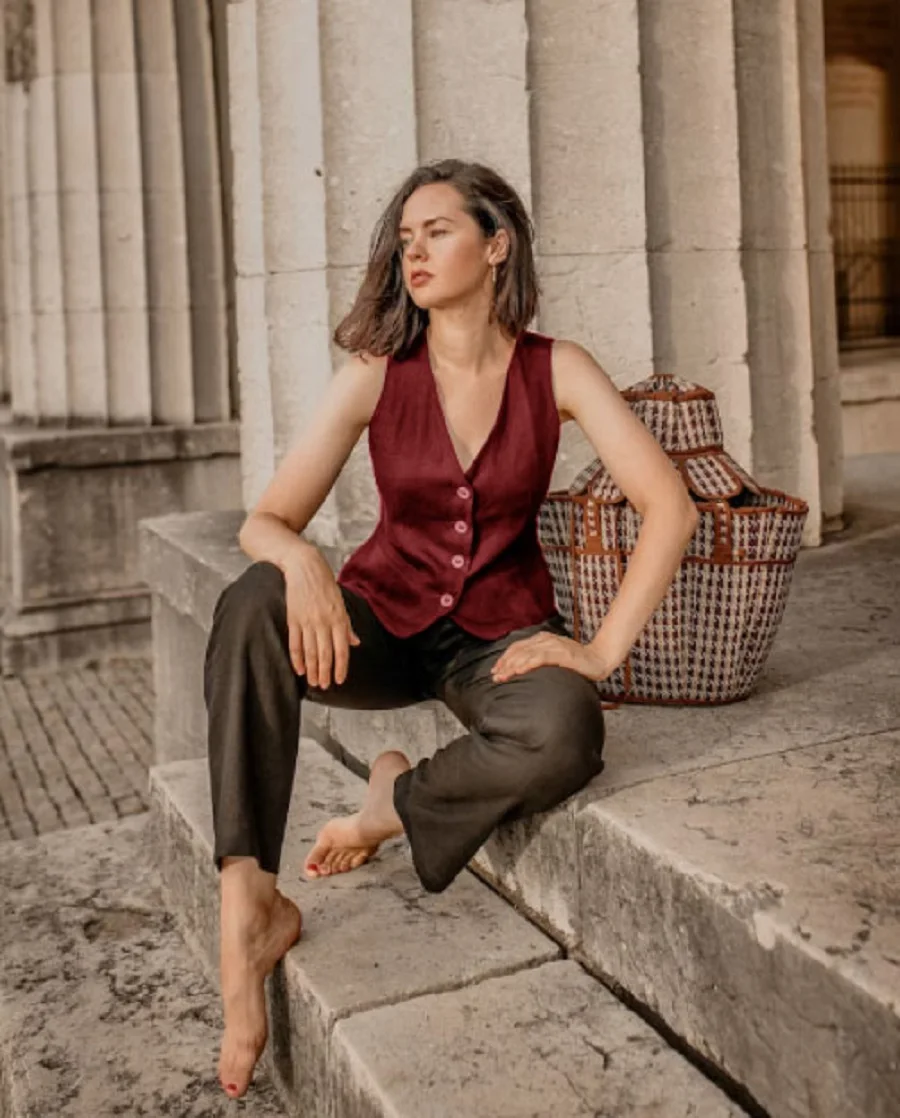 Women's Linen Vest Summer Knit Vest for Women Fashion 2024 Single Breasted Sleeveless Retro and Elegant Youthful Woman Clothes