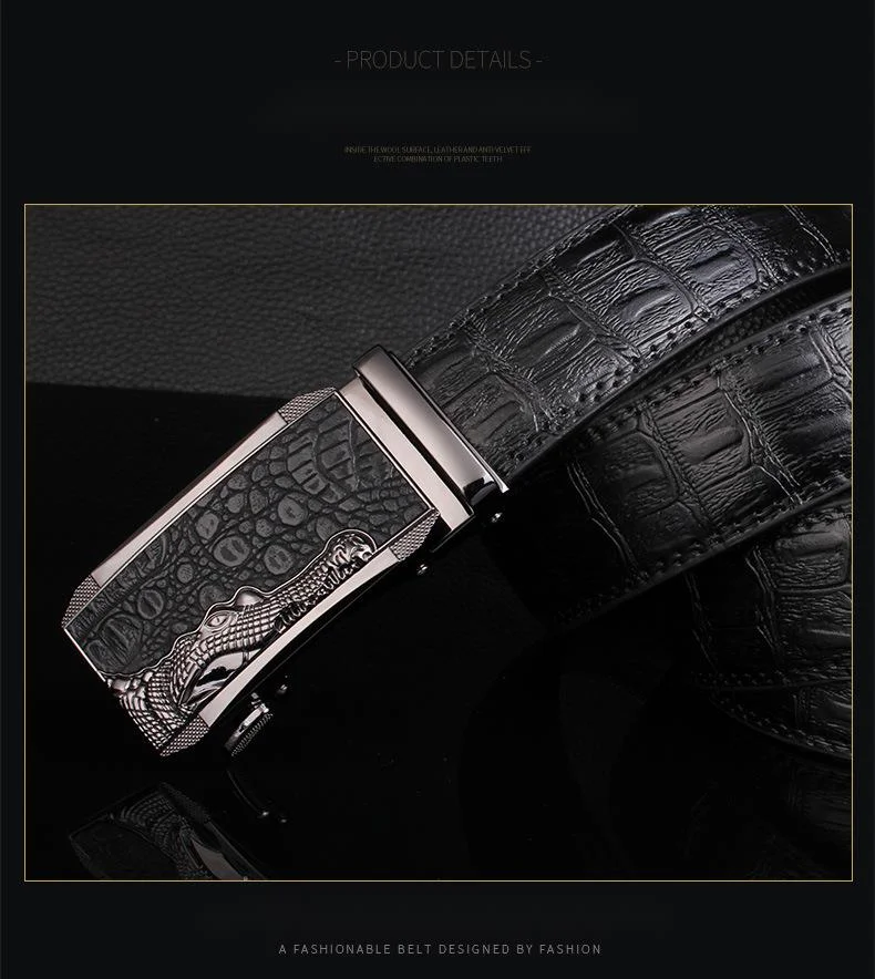 Automatic Buckle Crocodile Pattern Leather Belt For Men_voghion.com