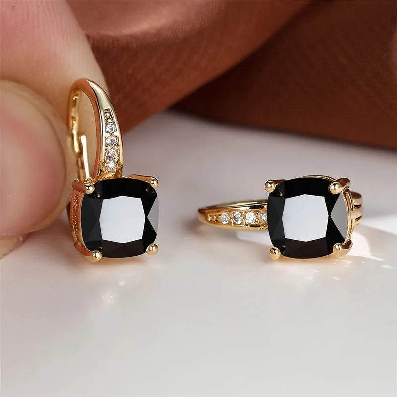 Mystic Rainbow Zircon Hoop Earrings Multicolor Crystal Square Stone Earrings Vintage Gold Color Wedding Earrings For Women Party