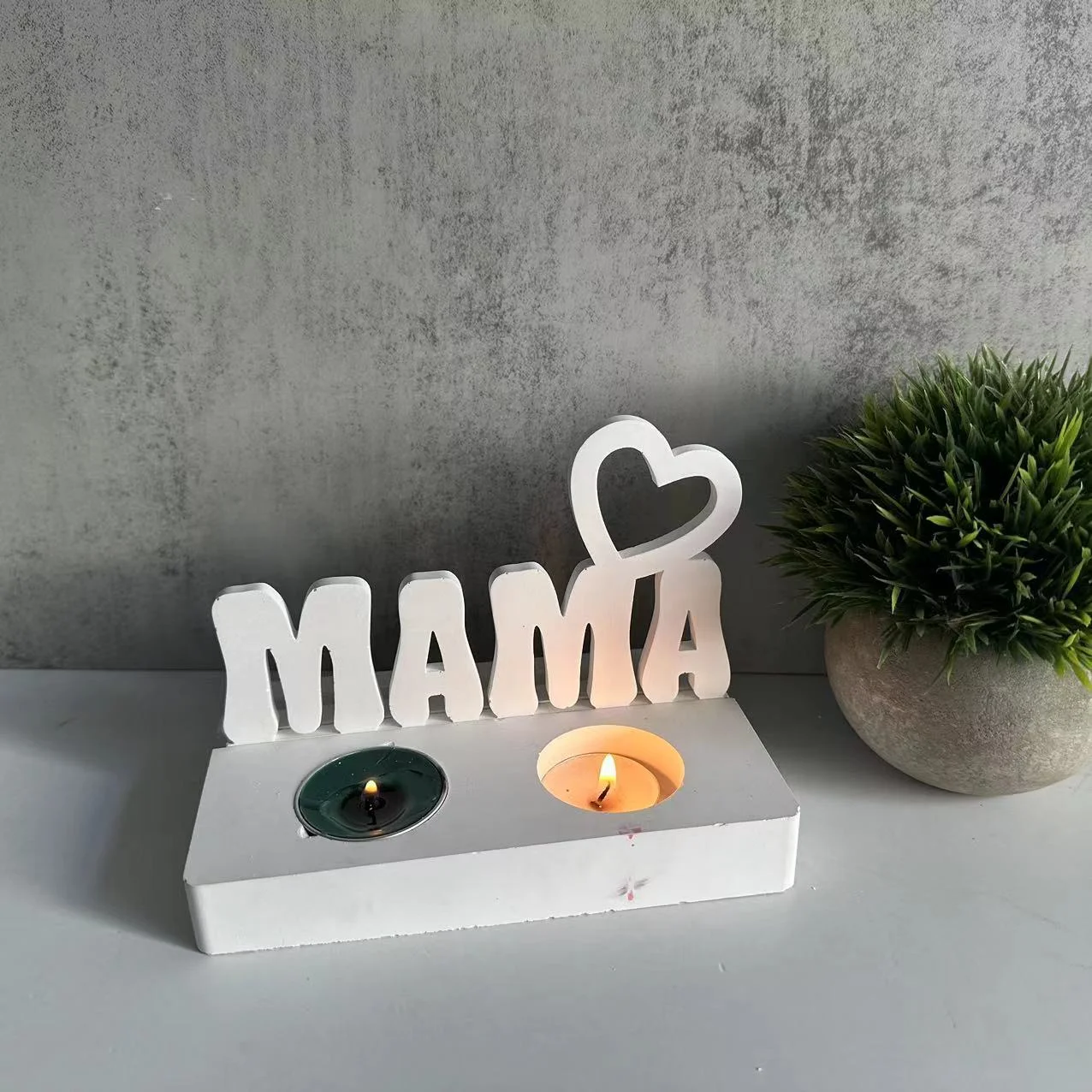 

2Pcs/set MAMA Ornament Silicone Mold DIY Mother's Day Candle Holder 2 Holes Candlestick Concrete Plaster Molds Home Decor