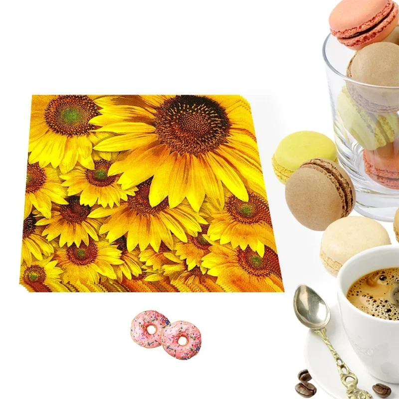 Printed Tissues In Stock Summer Sunflower Printed Tissues Party Eco-Friendly Fragrance Free Disposable Napkins 20 Sheets