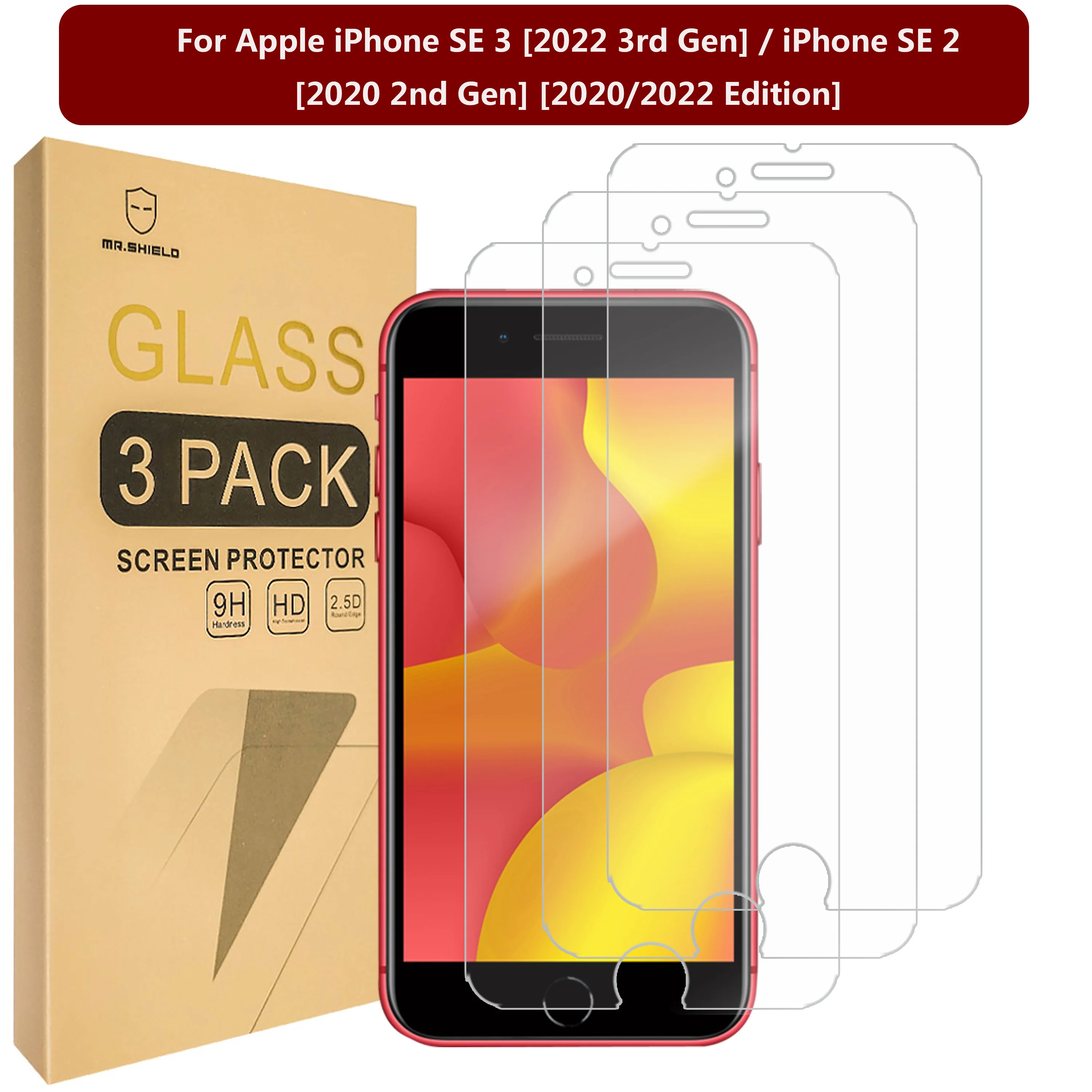 

Mr.Shield [3-Pack] Designed For Apple iPhone SE 3 [2022 3rd Gen] / iPhone SE 2 [2020 2nd Gen] [2020/2022 Edition]