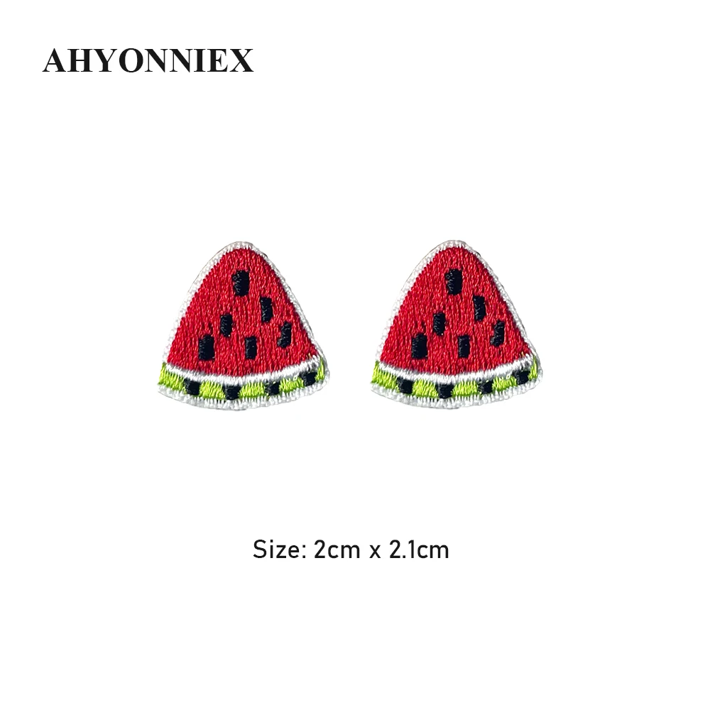 AHYONNIEX 자수 미니 수박 패치, 가방 재킷 청바지, 의류용 아이언 온 패치, 작은 접착제 스티커, 로트당 10 개