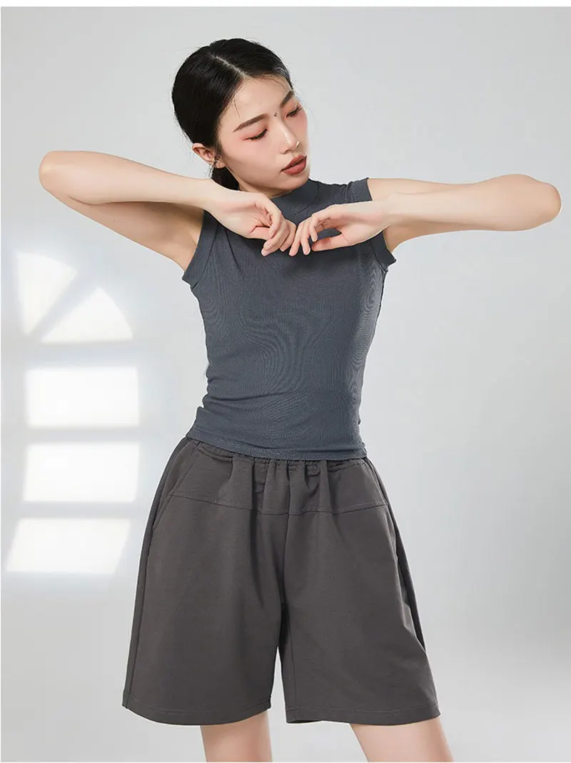 Locker sitzende kurze Damenhose aus Baumwolle mit Taschen, knielang, Yoga, Freizeit, Gehen, Übung – Detail 8