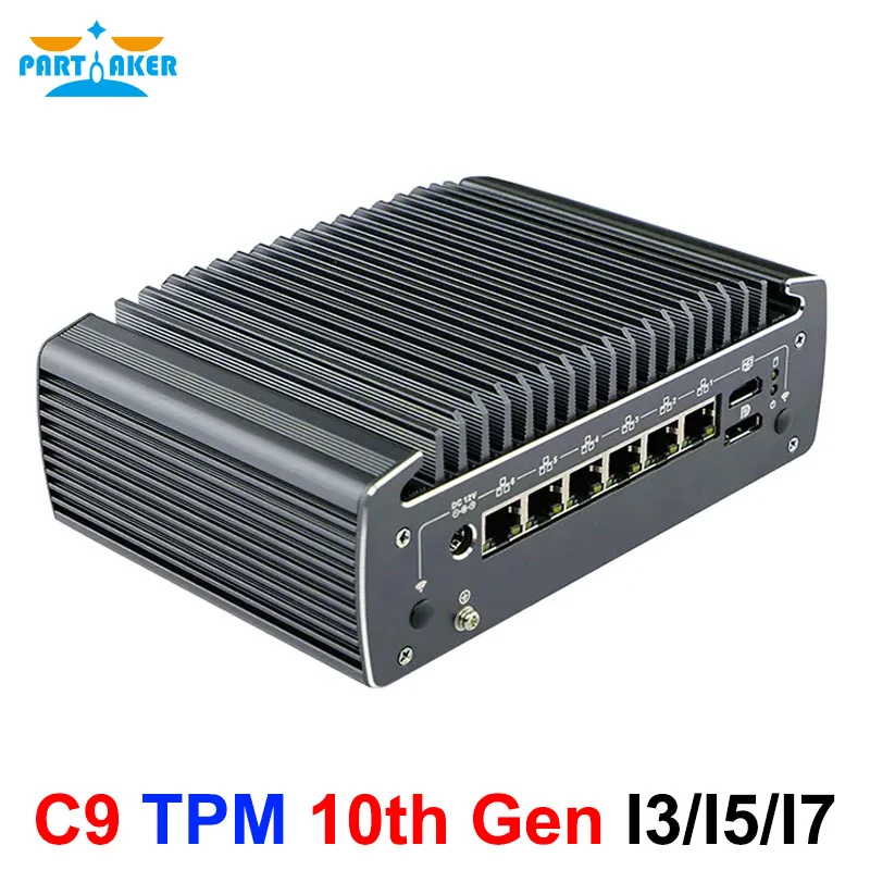 Mini Computer 10Th Gen Core I3/I5/I7 Fanless Firewall Pc 6 Porte Nic Intel 2.5G Pfsense X86 Barebone Tpm2.0 Wifi 4G/5G
