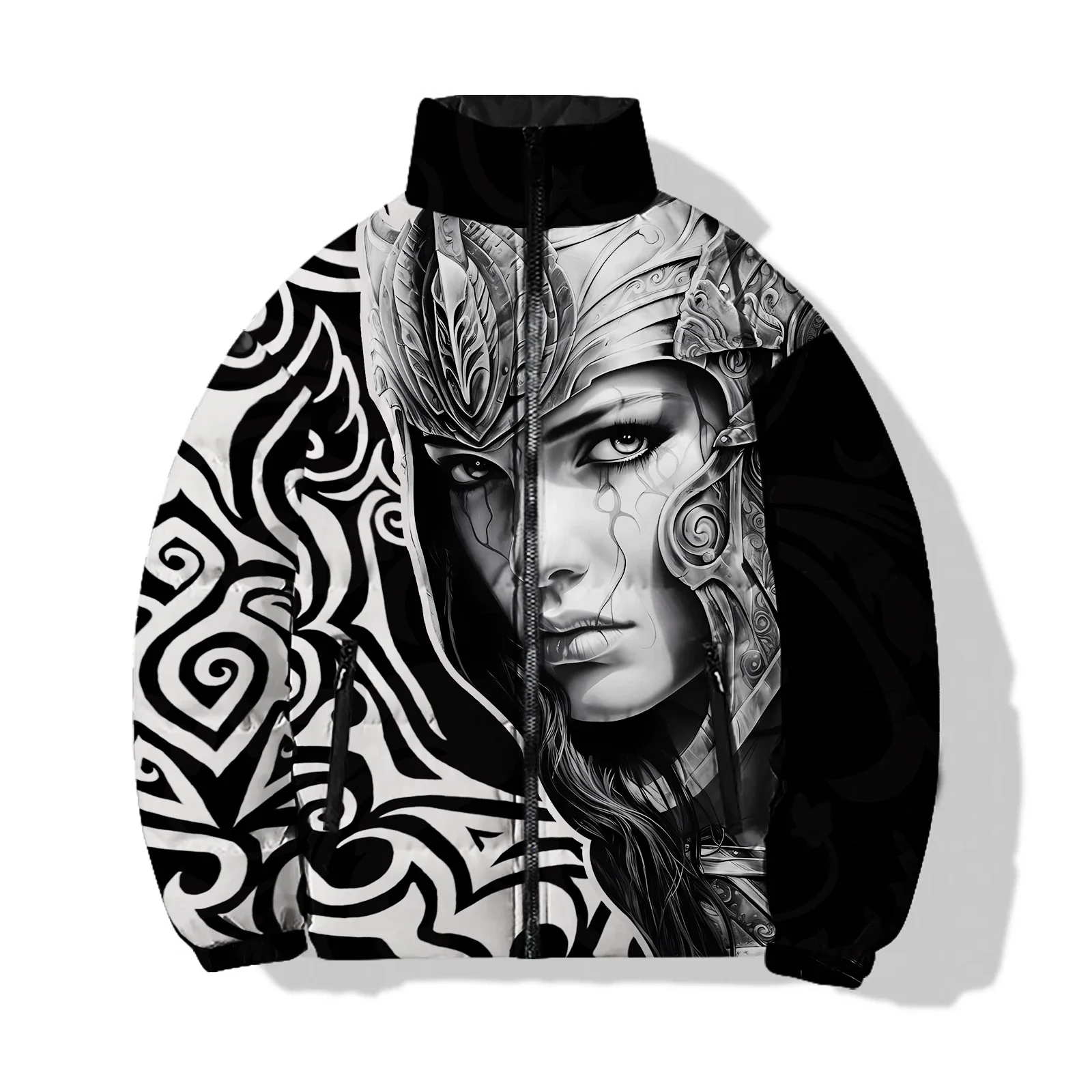 thumbnail image 1 of Chaquetas cómodas y cálidas para hombre, modernas y versátiles, con relleno largo y estampado de guerrero, abrigos para hombre, abrigos deportivos de invierno para el tiempo libre para hombre, 1 of 5
