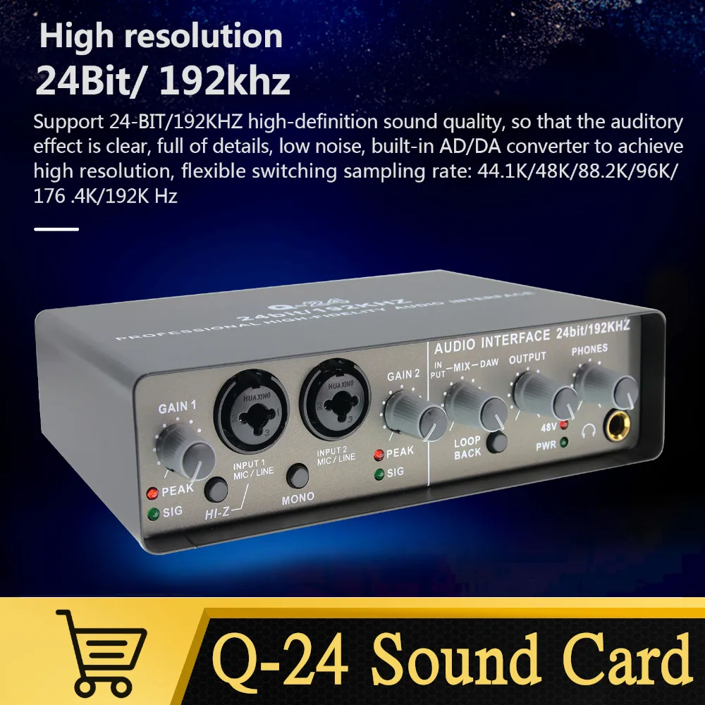 Professional Q24 Audio Interface Sound Card with Monitoring,For Studio