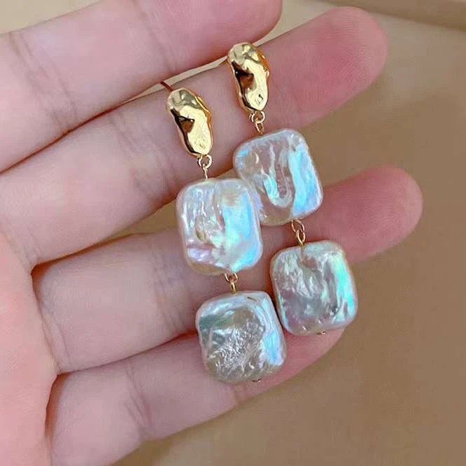 Эксклюзивные новые товары, серьги из стерлингового серебра с позолотой 18 карат, квадратные серьги с пресноводным жемчугом в стиле барокко, бриллиантовые серьги