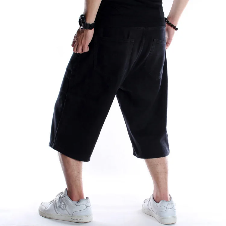 Summer Men Shorts Hip Hop Harem Denim Jeans Boardshorts Fashion Loose Cotton Baggy Skateboard Shorts Black Plus Size 30-46