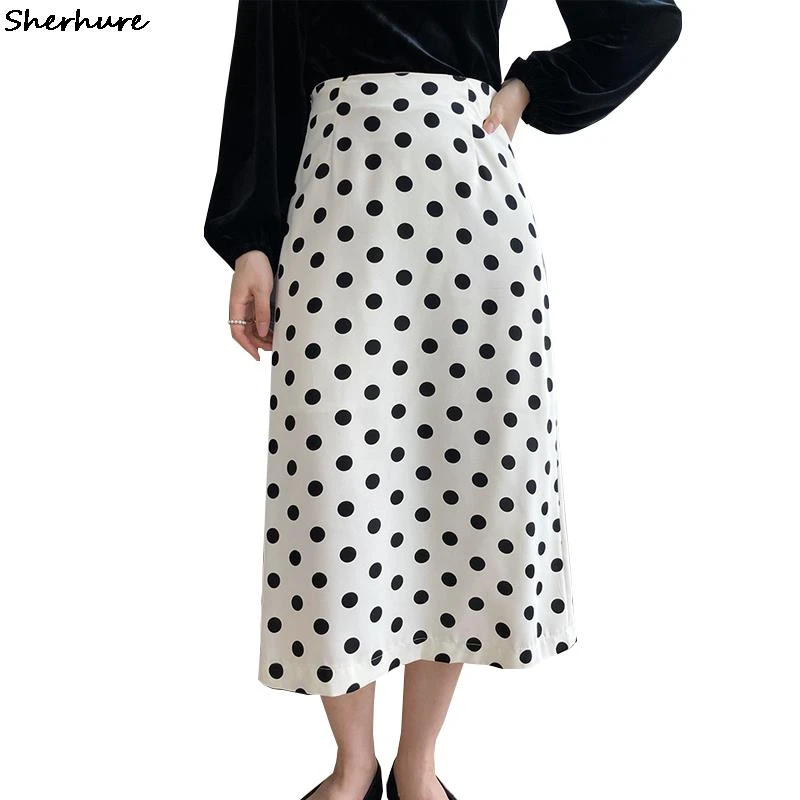 tutu skirt 2022 Women High Waist Summer A-Line Skirt Dots Print Women Boho White Skirt Femme Faldas Jupe Saia green skirt