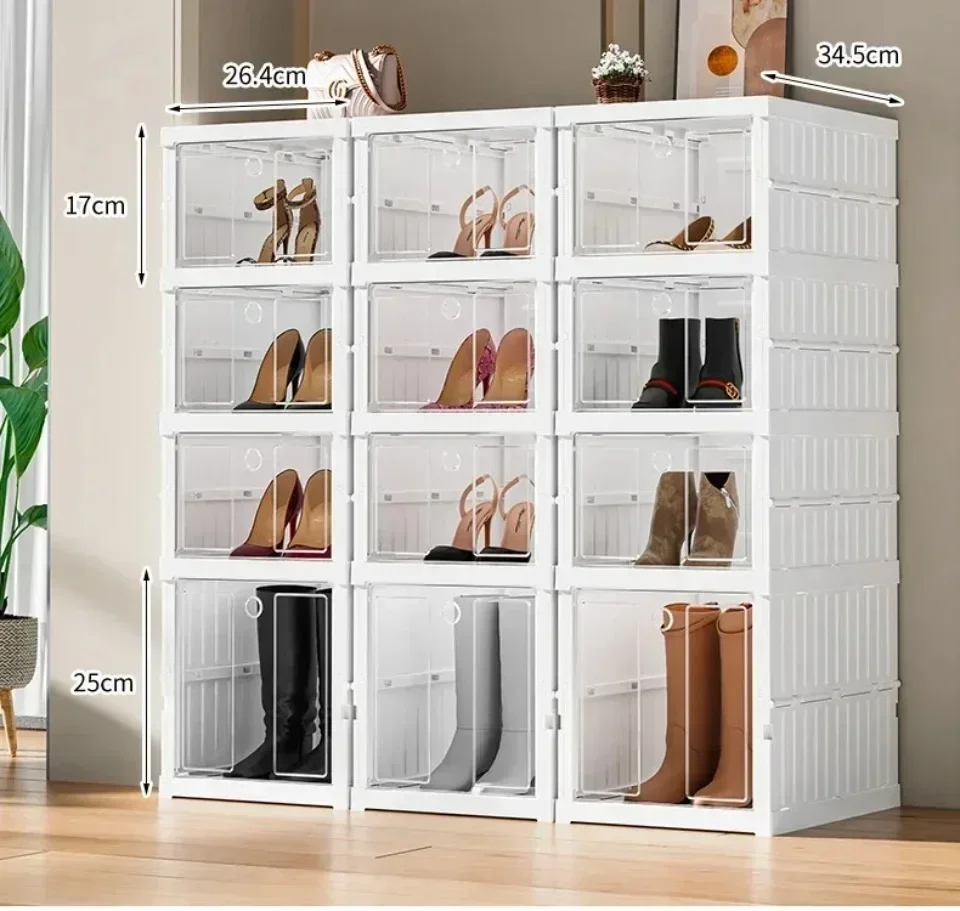 Description Picture 4 of itemFoldable Shoe Rack Multi-layer Transparent Plastic Shoe Box Easy To Install Shoe Cabinet Dust-proof Storage Mobile Shoe Rack
