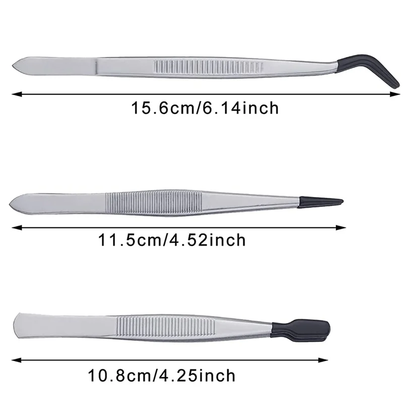 3 Pieces Tweezers with Rubber Tips Tweezers PVC Coated Set Rubber Straight and Flat Tip