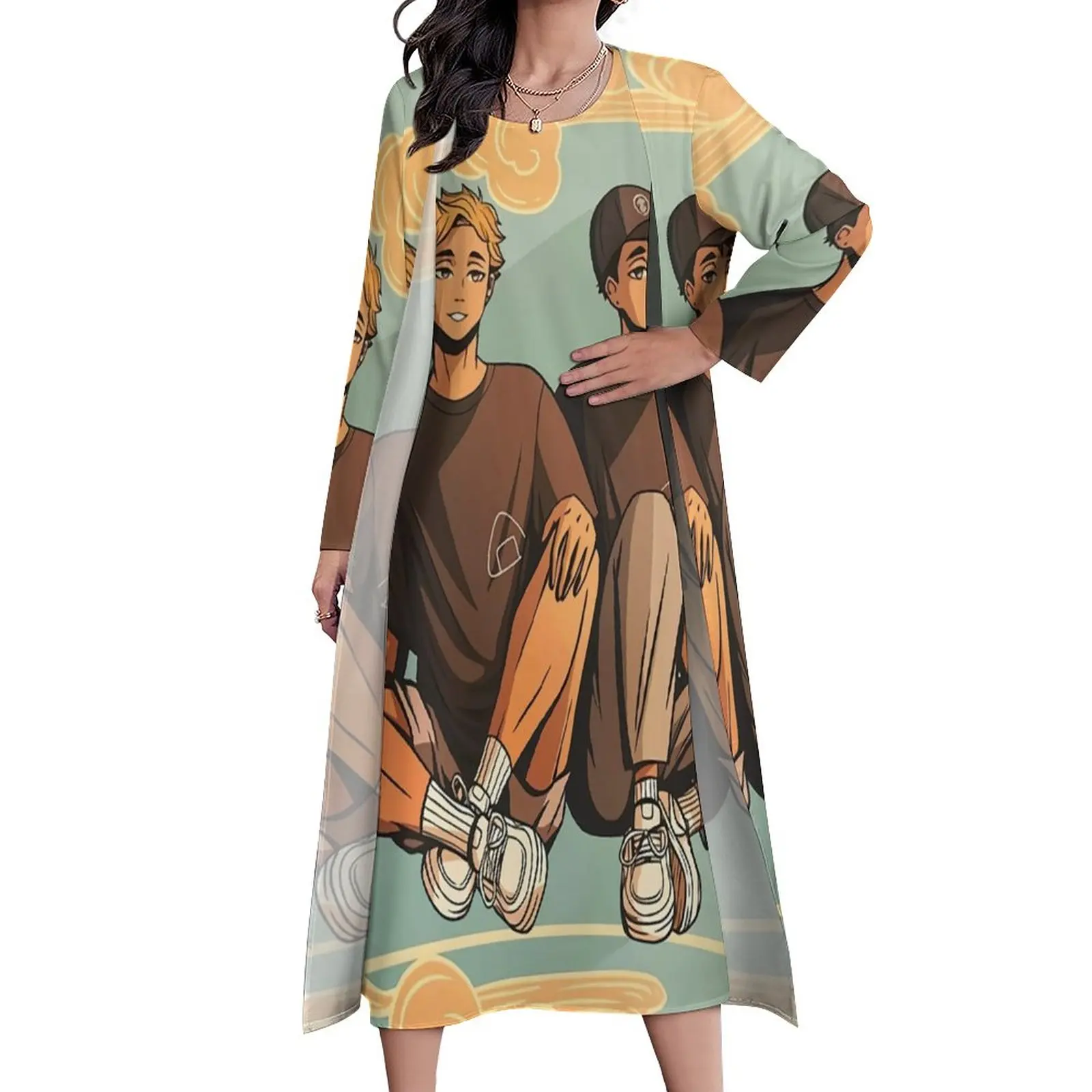 

Платье-макси Miya Atsumu женское с принтом, Элегантное Длинное Платье с графическим принтом, в богемном стиле, из двух предметов, большой размер