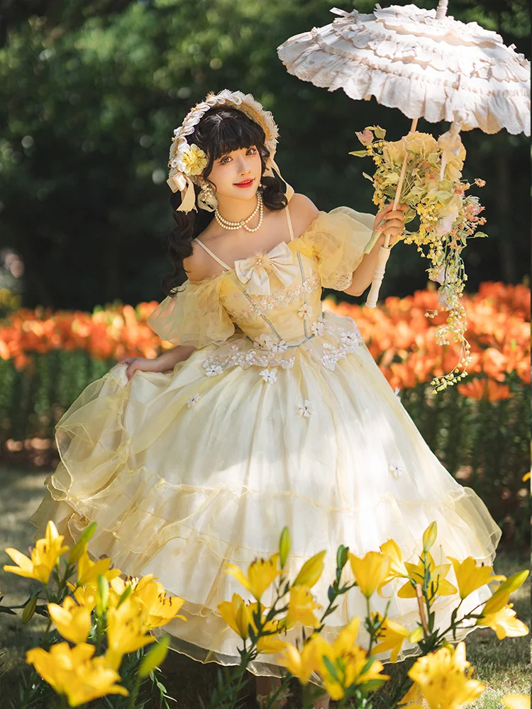 Daydream Whisper Lolita Chicken Rolls Long Everyday Large Lolita Flower Wedding Dress