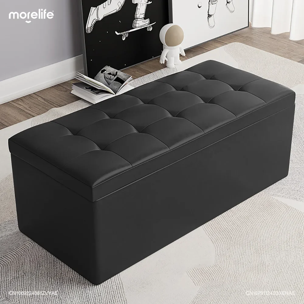 Living Room Shoe Changing Bench Stool Storage Ottoman Hold Up Bedroom Black Synthetic Leather Footstool Muebles Home Furniture