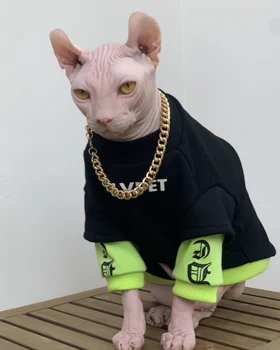 Sudadera de algodón a la moda para gato Sphynx, abrigo grueso para gatitos de manga larga, ropa de estar por casa suave para invierno 1