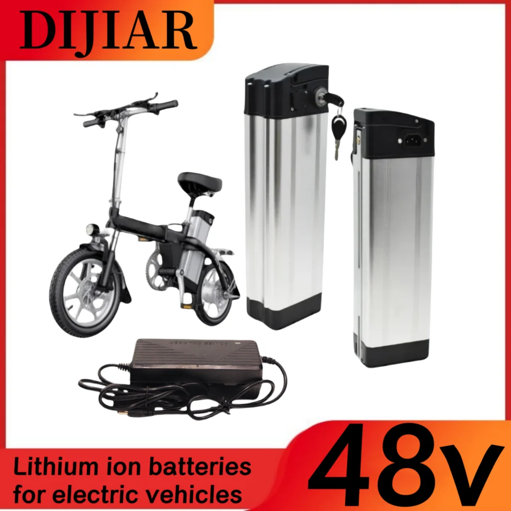 

48V 20ah 25ah 30ah 35ah 40ah Silver Fish Style Electric Bike Battery 48V Lithium Battery with Aluminum Case Anti-theft Lock