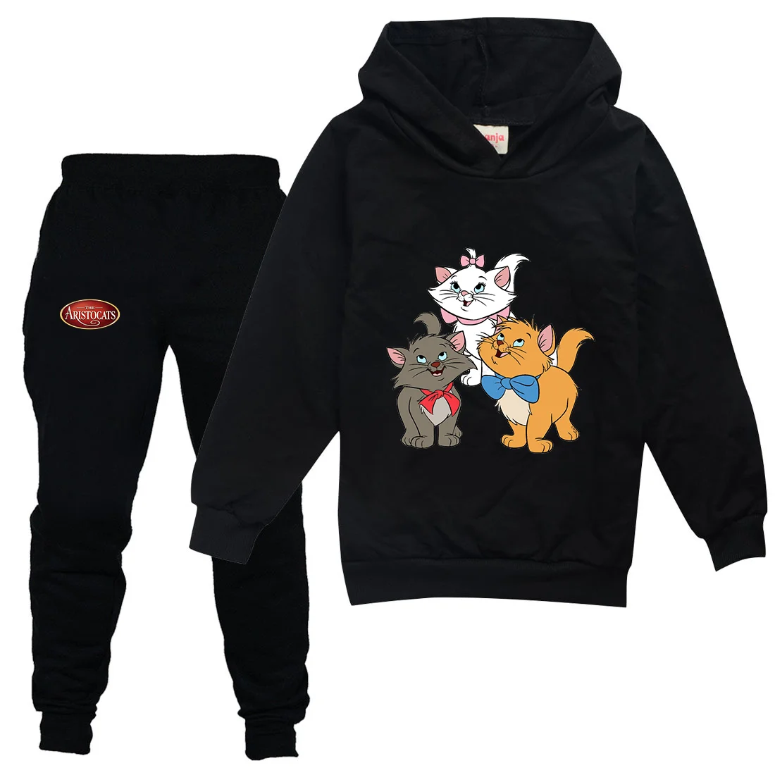 

Disney The Aristocats Marie Cat Boys Girls Thin Hoodies Black Pants Children Outerwear Clothing Sets Kids Sportswear Suits