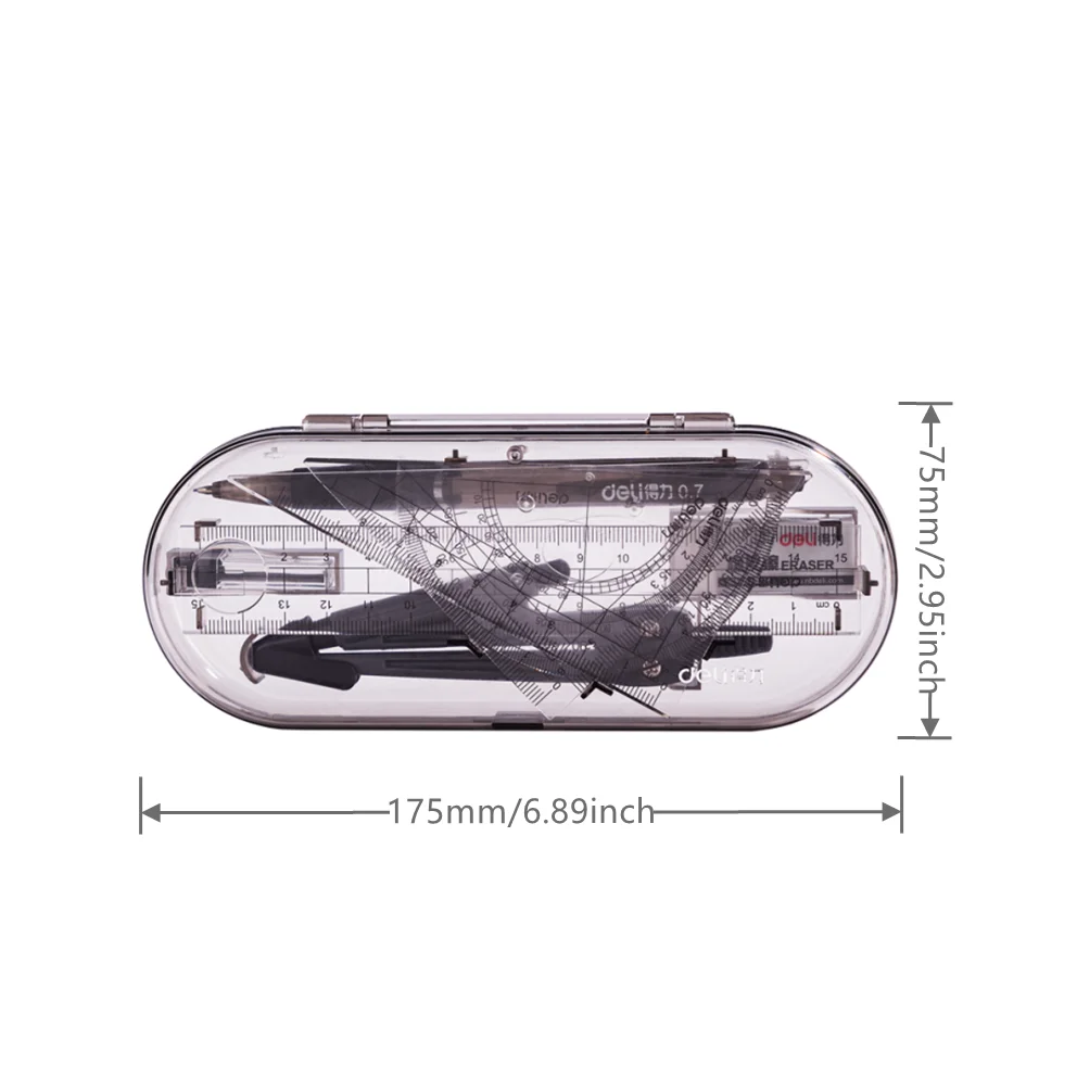 DELI Drafting Set 8pcs Drawing Tools Straight Rulers Protractor Compass Mathmatic Geomentry Set