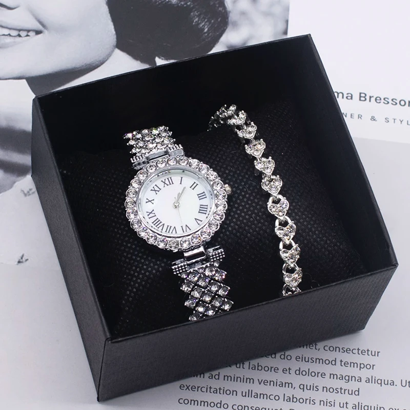 Women's Steel Bracelet Watch Set Crystal Quartz Bracelet Watches Ladies Luxury Brand Diamonds Dial Wristwatch Trendy Watch Clock