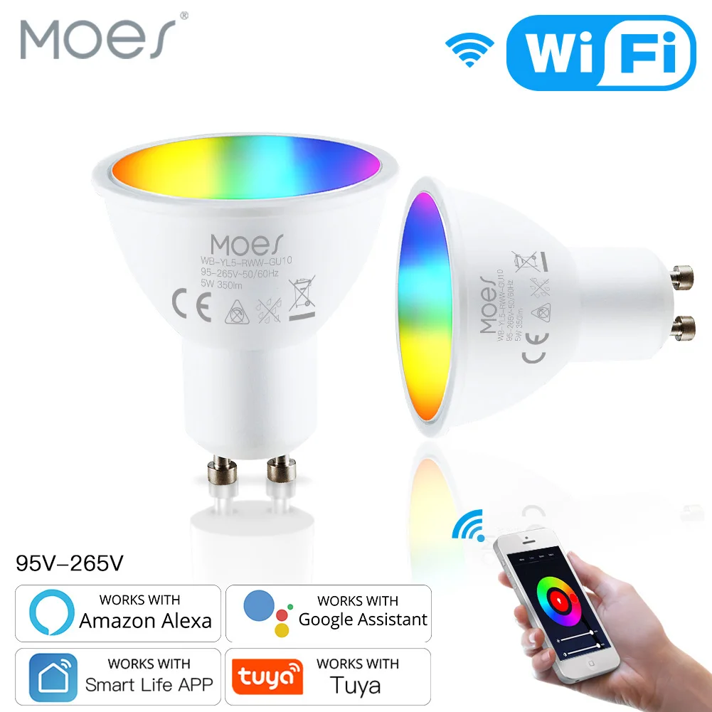 Moes Ampoules Led Wifi Intelligentes Tuya Gu10, Lampe À Intensité