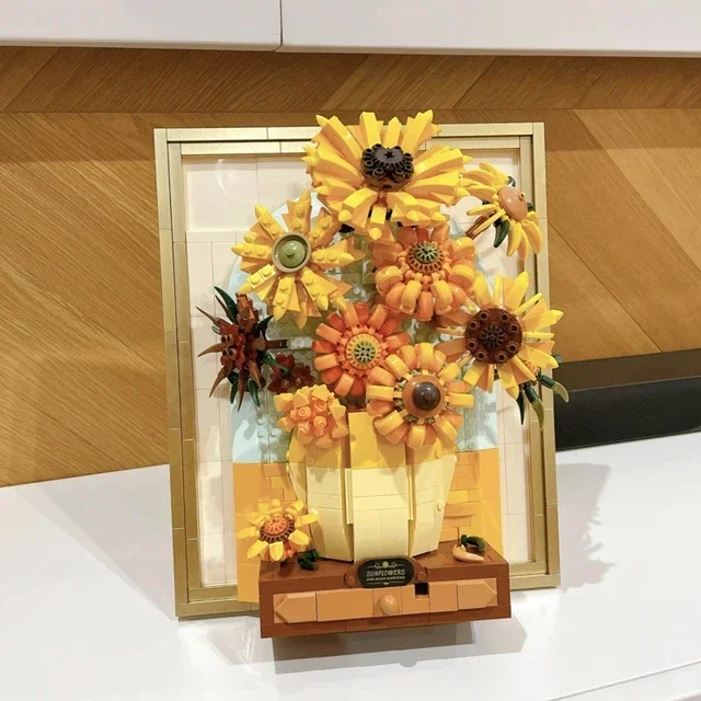 

MOC Van Gogh Sunflower Photo Frame with Light Building Blocks Classic Art Picture Model Bricks MOC Toys for Children HomeDecor