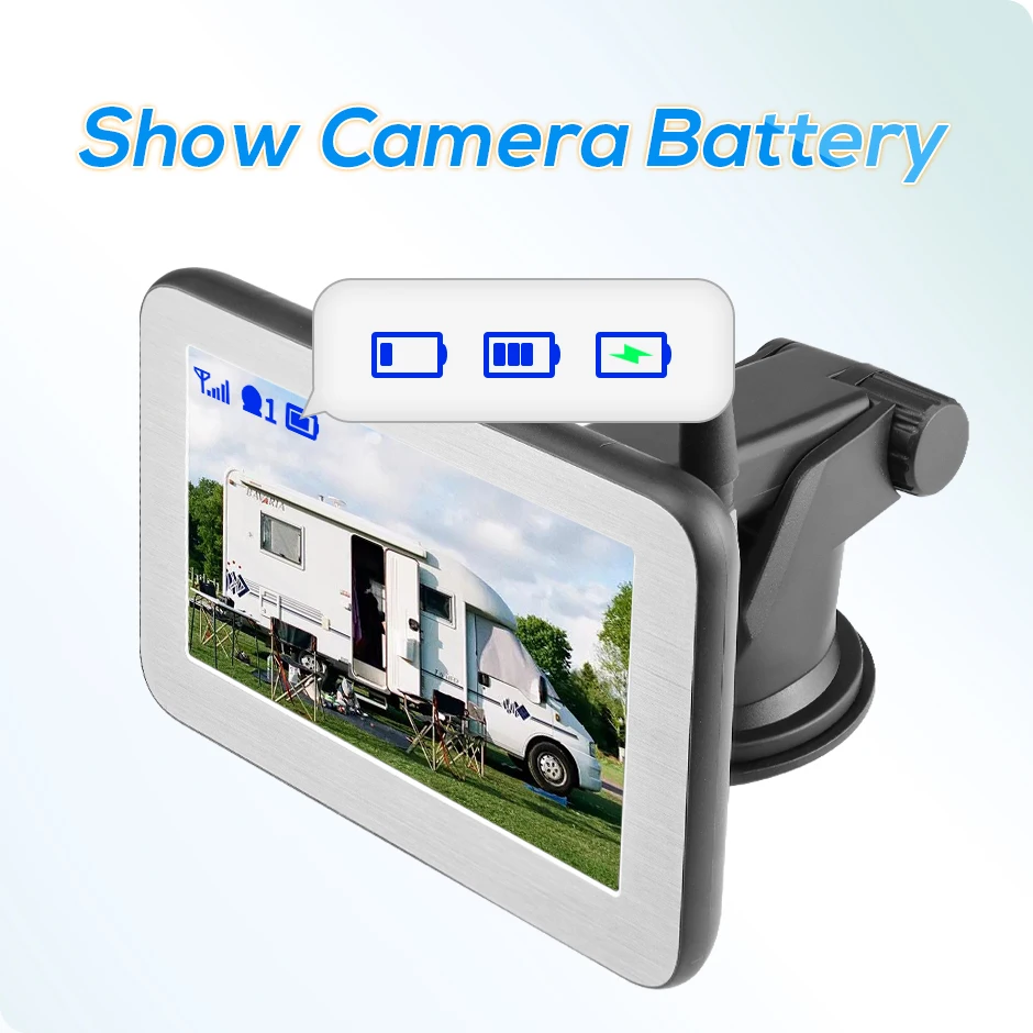 Telecamera di sostegno solare wireless per camper e rimorchi, senza installazione, monitor HD 1080P da 7,2 pollici, sistema a doppia fotocamera, forte telecamera posteriore magnetica antigraffio per