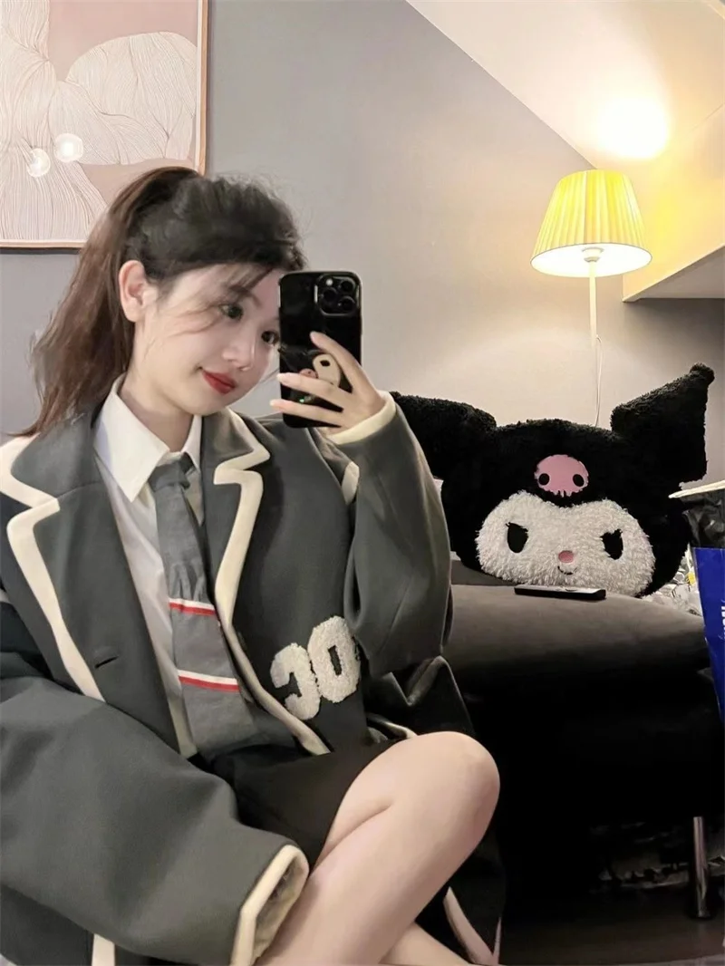 Women's Coat Woolen Coat New Autumn/winter 2023 Versatile Patchwork Suit Collar Design Embroidered Letter Baseball Jacket P190