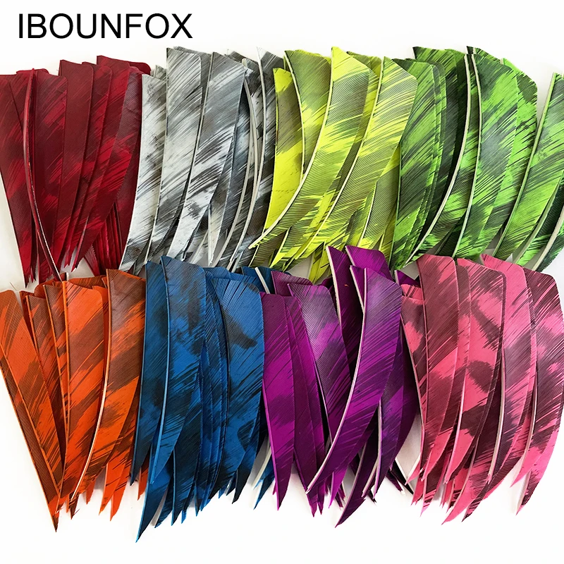 

IBOUNFOX Camo Colors Archery Arrow Feathers Fletching 4" 50 Pack Shield Cut Right Wing Turkey Hunting Fletches