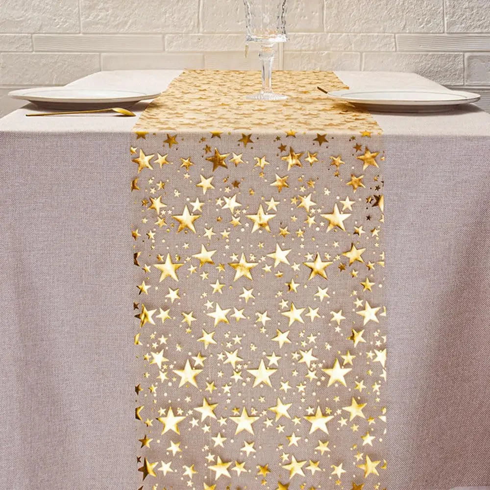 Glitter Metallic Star Table Runner 28x500CM Gold Table Cloths Runner Thin Mesh Tabletop Metallic Roll for Home Party Dinner