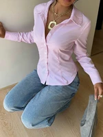 Chemise à manches longues pour femmes, élégante, Design de cravate au dos, bureau, coupe cintrée, rayures, col rabattu, chemisier, printemps automne 4