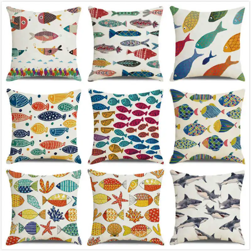 

Ocean Shark Piilowcase Cartoon Colorful Fish Pillow Cover Home Soft Decoration Pillow Case Home Decor Double Bed Cushions Cover