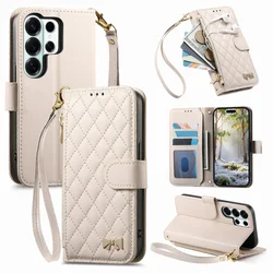 Fashion Leather Wallet Phone Case with Card Holder Cover - (Samsung S24 Plus) (Beige)