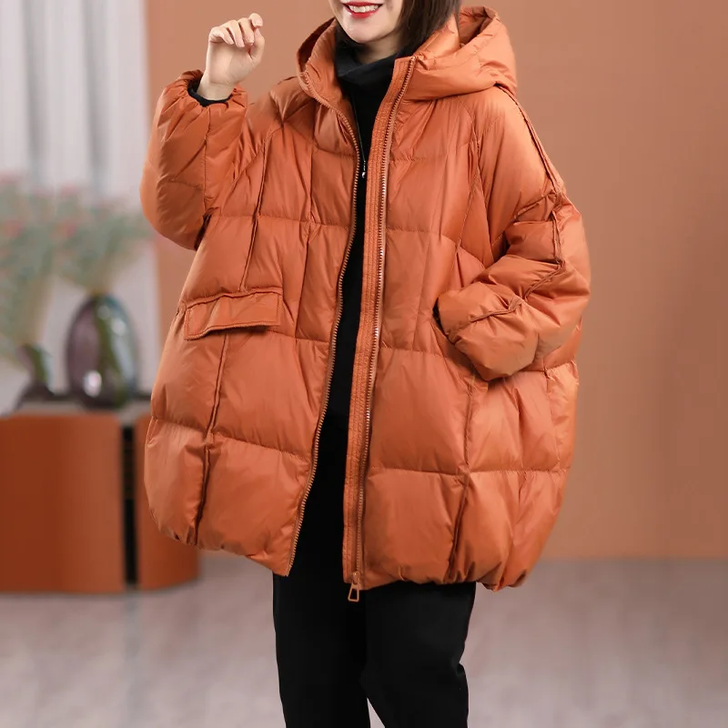Janveny White Duck Down Jacket Women Casual Loose Puffer Coat
