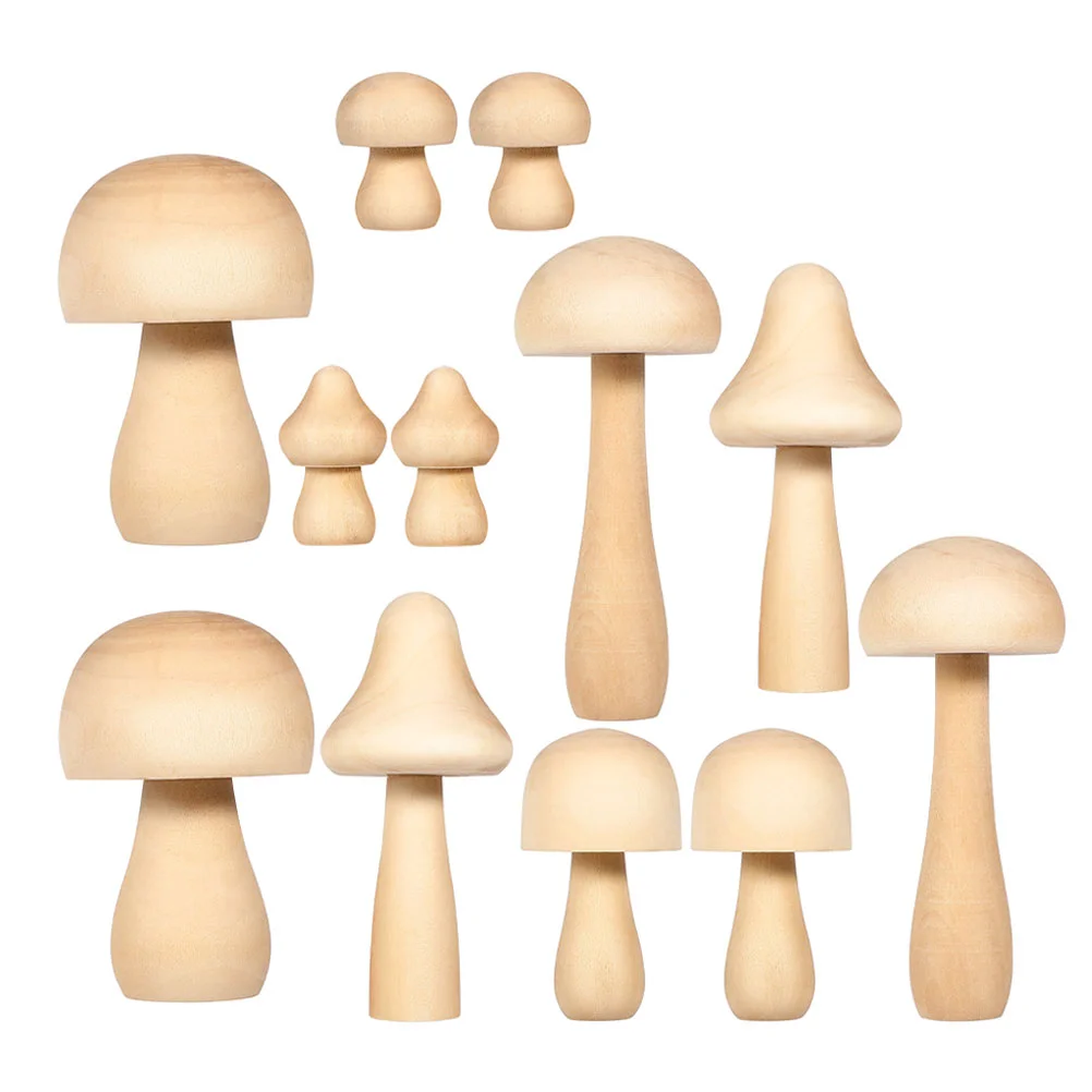 

12 Pcs Wood Mushroom DIY Painting Tiny Tree Ornaments Wooden Crafts Unfinished Mushrooms Decor Trees