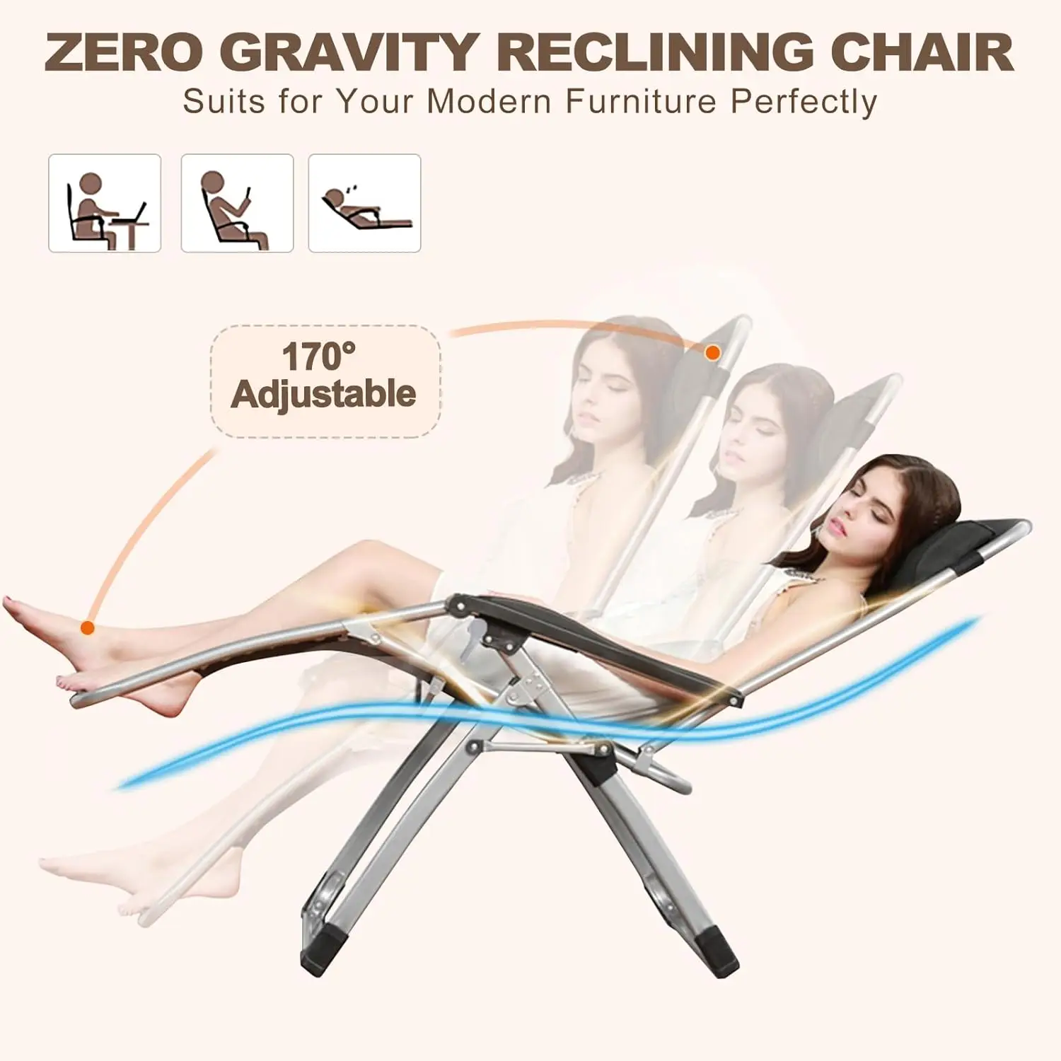 Comfy Chair, Folding Chair Recliner Chair for Bedroom and Living Room, Folding Reclining Patio Chairs Lounge with Removabl