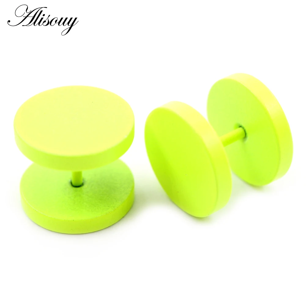 thumbnail image 1 of Alisouy - Pendientes de botón redondos de doble cara para hombre, 2 piezas, color blanco, amarillo y verde, 4 mm a 14 mm, joyería para las orejas, 1 of 5