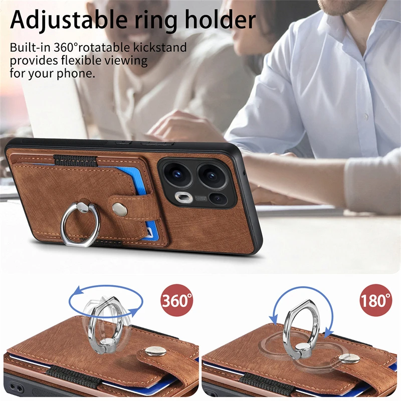 Luxury Leather Magnetic Wallet Case with Ring Stand and Card Slot - Shockproof