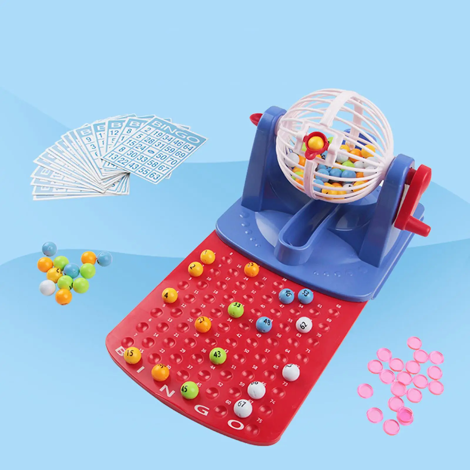 Traditional Bingo Game 56 Mixed Cards 75 Numbers Reusable Vintage Lucky Ball Machine for Party Bar Festivals Birthday Group