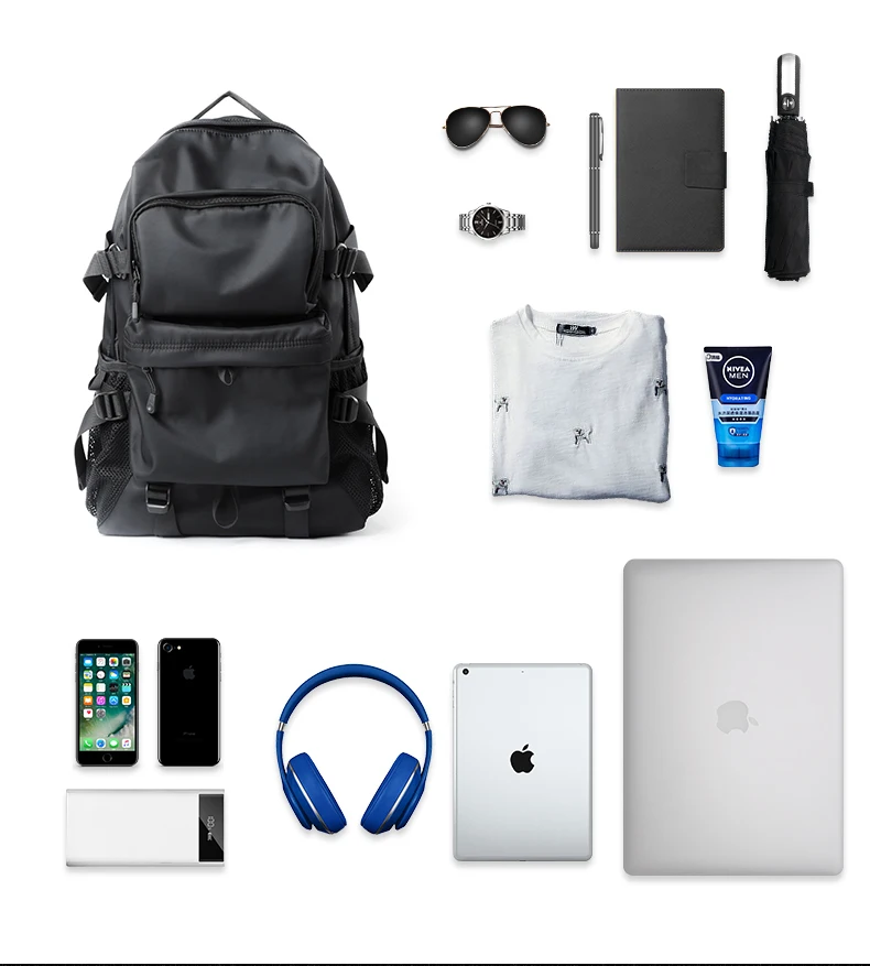 Male's Backpack Black Anti Theft Splashproof Fashion Bag For Teens Travel Large Capacity Multifunctional Men Knapsack