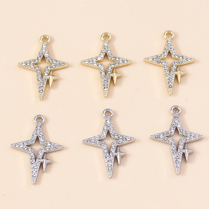 5Pcs Luxury Gold Silver Color Polaris Charms Crystal Polar Stars Pendenti Per Orecchini Collana Bracciale Creazione Di Gioielli Fatti A Mano