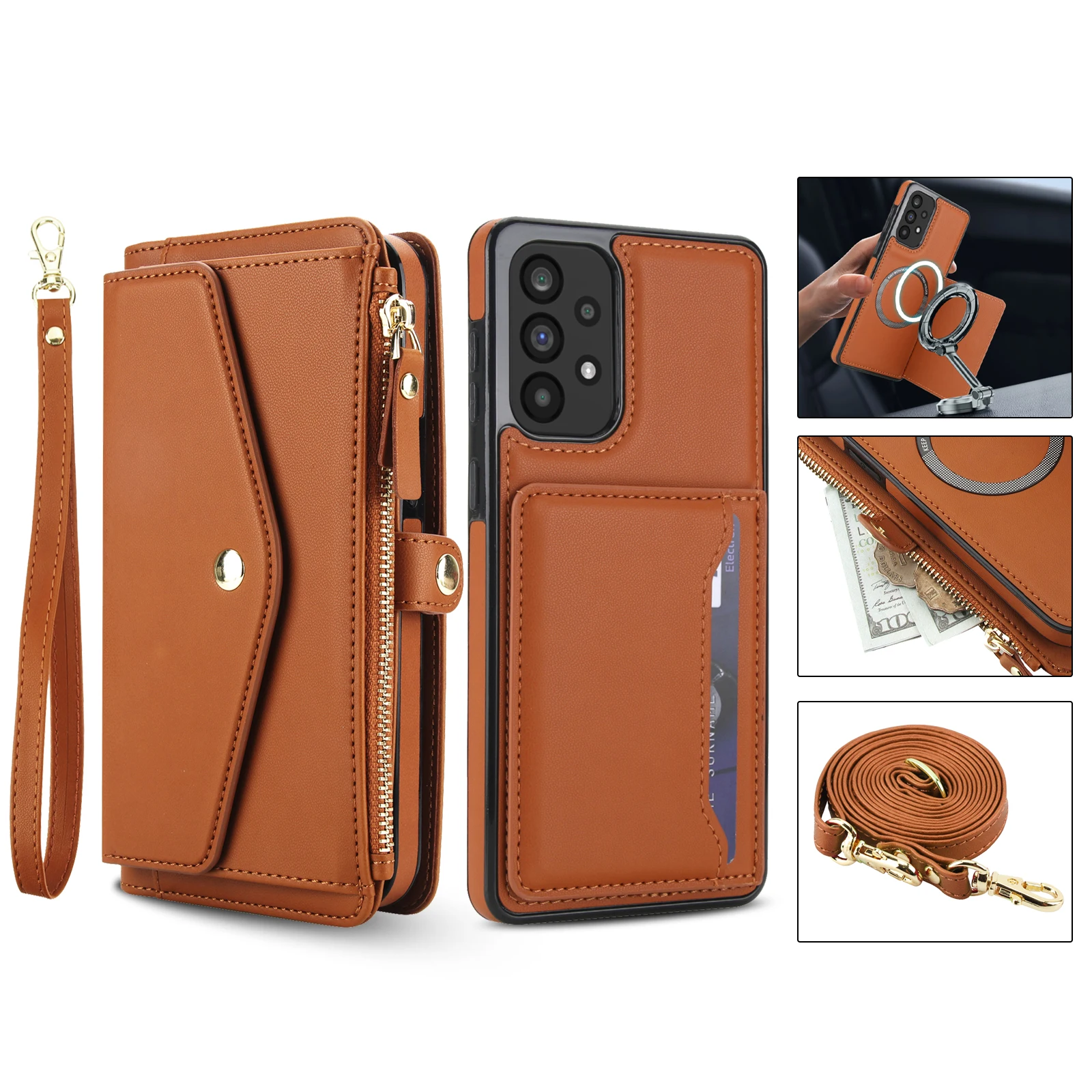 Magnetic Wallet Crossbody Phone Case with Long Lanyard