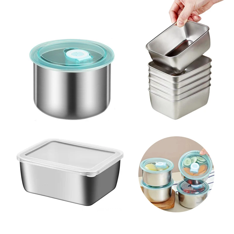 

Stainless Steel Fresh Keeping Box Food Storage Case Kitchen Storage Rectangular With Lid Sealing Boxs Outdoor Picnic Camping Jar