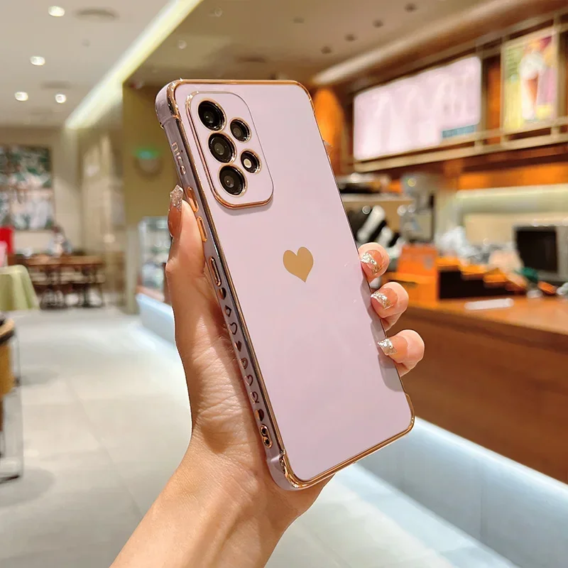 Electroplated Love Heart Shockproof Phone Case with Lens Protection